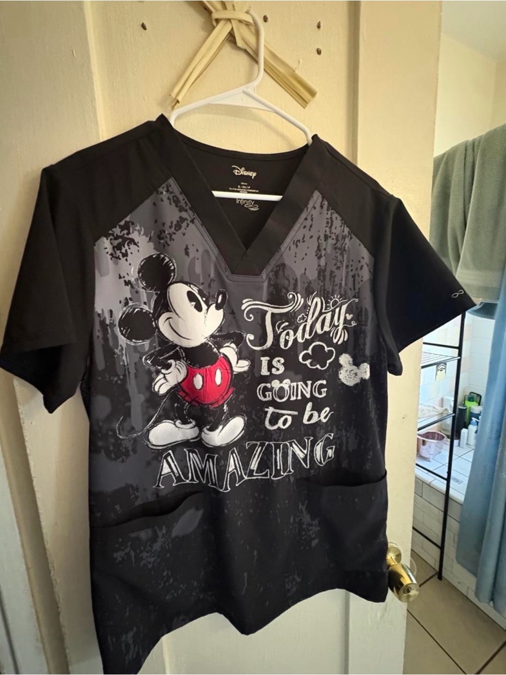 Disney Black and Red Mickey Mouse V-Neck Short Sleeve Tee